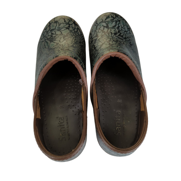 Sanita Agda Leather Clogs Comfort Danish Green Floral EU 39 Women's Size 8.5-9 - Picture 5 of 7